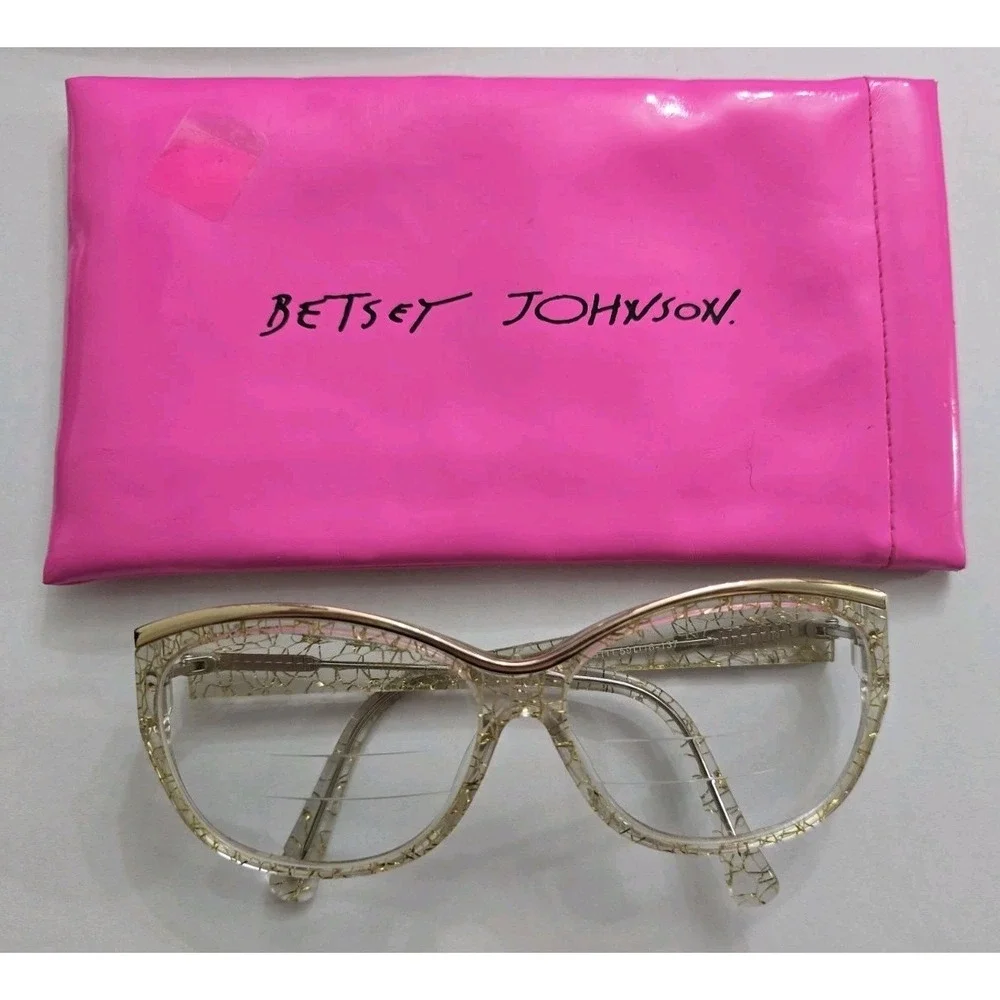 Betsey Johnson BJ535111 Clear Gold Lace Cat Eye Eyeglass Frames with Pink Pouch